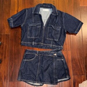 Zara Dark Blue Denim Shirt and Skirt Set
